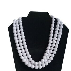 White Acrylic Multi Strand Graduated Bead Statement Costume Jewelry Necklace